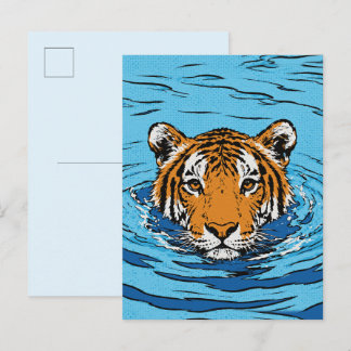 Cartão Postal Tigre na Água – Retrato de Vida Selvagem Pop Art