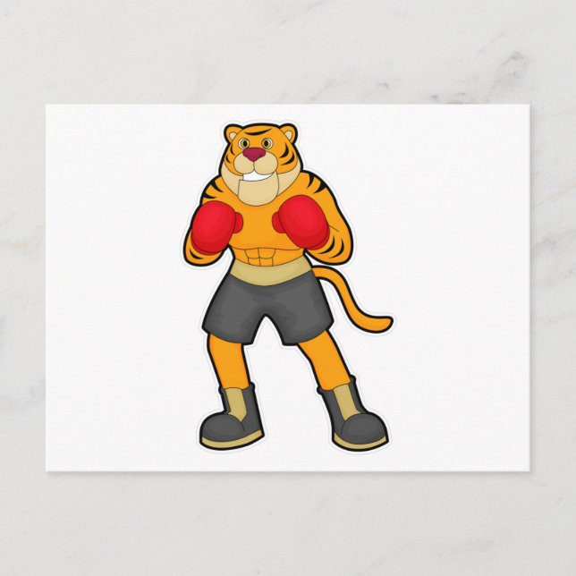 Cartão Postal Tigre na Boxe com luvas de boxe (Frente)