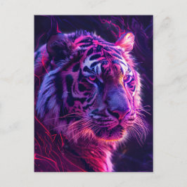 Cartão Postal Tigre Neon Vermelho Roxo Brilho Cósmico