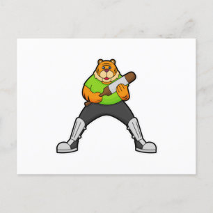 Cartão Postal Tigre no críquete com taco de críquete