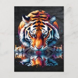 Cartão Postal Tigre olhando para Reflexão na Água