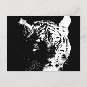 Cartão Postal Tigre Pop de Arte Preto e Branco