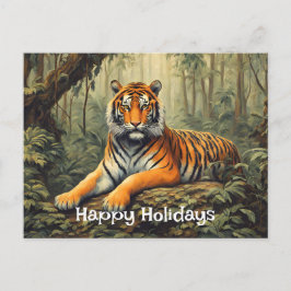 Cartão Postal Tigre Selvagem Na Vintage Florestal Tropical