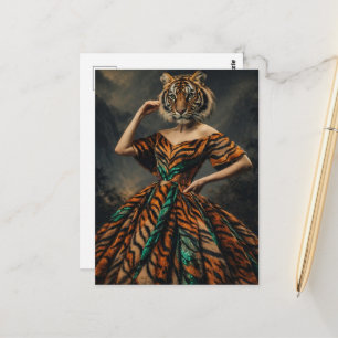 Cartão Postal Tigre Surrealista com Fantasia de Moda