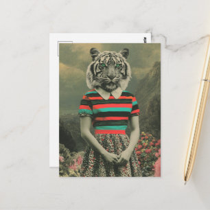 Cartão Postal Tigre Surrealista em Roupas Humanas