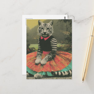 Cartão Postal Tigre Surrealista Fofo com Roupas Humanas