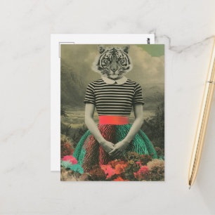 Cartão Postal Tigre Surrealista Retro em Fantasia de Moda com Ve
