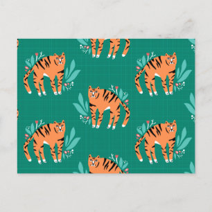 Cartão Postal Tigres com flores