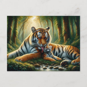 Cartão Postal Tigres em uma Pintura de Aquarela Lush