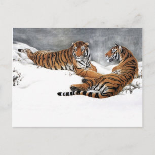 Cartão Postal Tigres na neve, Arte Chinesa Clássica