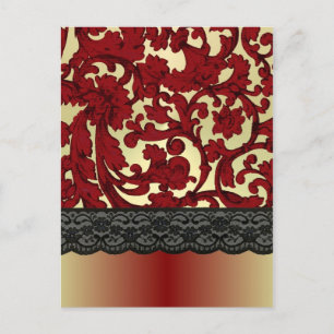 Cartão Postal Tijolo vermelho e dourado damasco