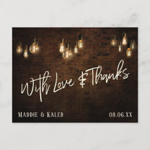 Cartão Postal Tijolos com luzes Edison Vintage com amor e Obriga
