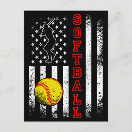 Cartão Postal Time de Softbol Bandeira Americana Vintage Engraça