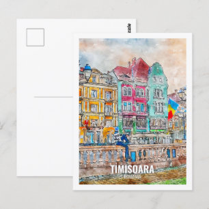 Cartão Postal Timisoara Romênia Familiar Viagem Place Watercolor