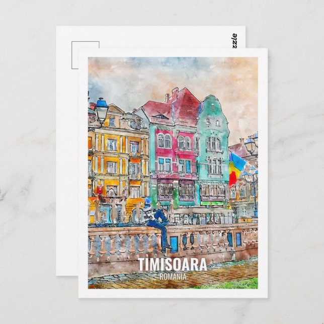 Cartão Postal Timisoara Romênia Familiar Viagem Place Watercolor (Frente/Verso)