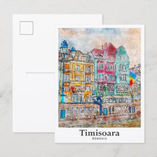 Cartão Postal Timisoara Romênia Viagem Watercolor