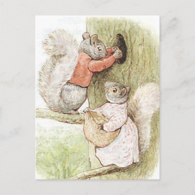 Cartão Postal Timmy Tiptoes e Goody Squirrel por Beatrix Potter (Frente)