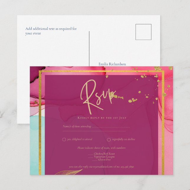 Cartão Postal Tinta de álcool DOURADA de PINK Turquesa (Frente/Verso)