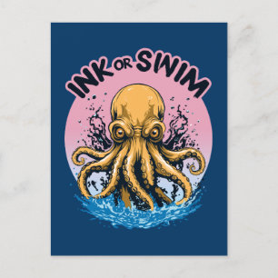 Cartão Postal Tinta ou Natação   Cota Octopus Tattoo