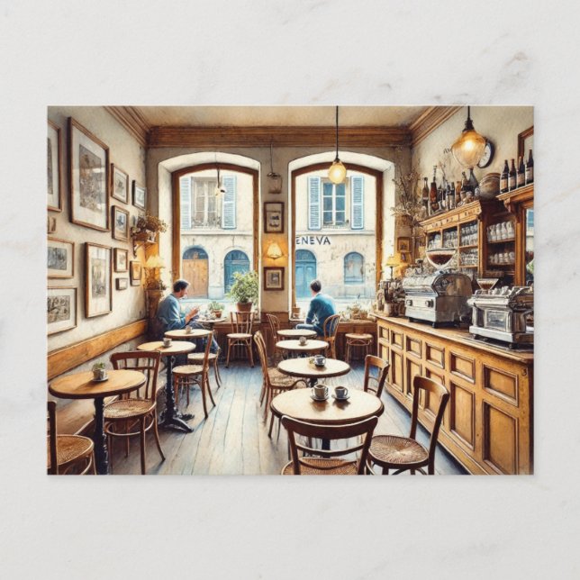 Cartão Postal Tiny Coffeeshop na Suiça de Genebra (Frente)