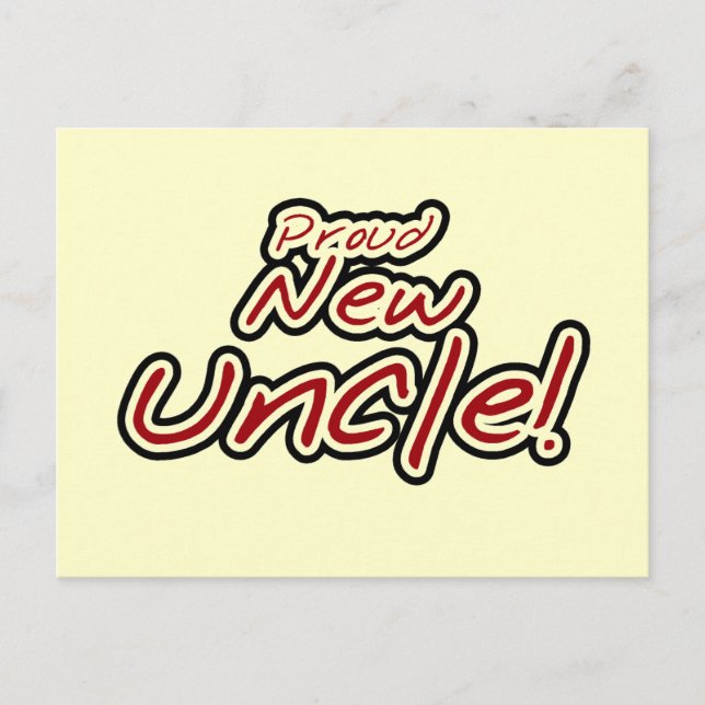 Cartão Postal Tio Novo Orgulhoso - Texto Vermelho e Preto (Frente)