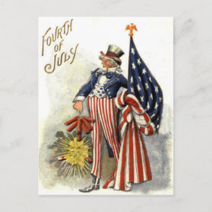 Cartão Postal Tio Sam Bandeira dos EUA Fogos de Artifício Fogos