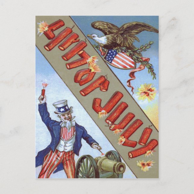 Cartão Postal Tio Sam Cannon Bald Eagle American Shield (Frente)