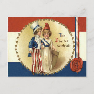 Cartão Postal Tio Sam Senhorita Liberdade Estrela Crianças