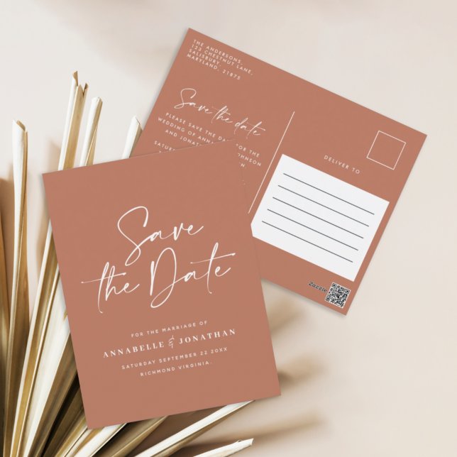 Cartão Postal Típica escrita à mão moderna terracota de casament (Criador carregado)