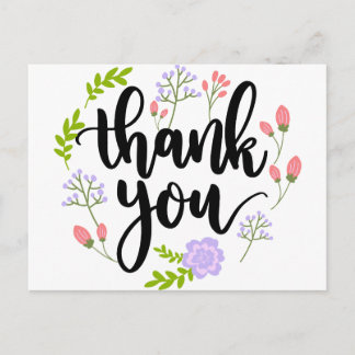 Cartão Postal Típica floral manuscrita e bonita Obrigado