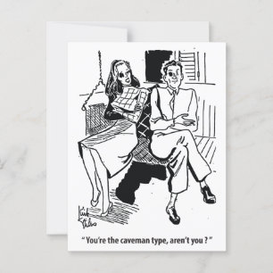 Cartão Postal Tipo Cavemen, Casal Namorando, Humor, Vintage
