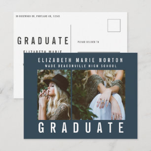 Cartão Postal Tipo graduação multifoto moderna azul e branco