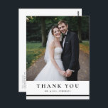 Cartão Postal Tipografia Clássica Negra Roubada Casamento Obriga<br><div class="desc">Envie obrigados para a família e amigos por comparecerem ao seu dia especial com este obrigado de casamento personalizável que você fez. Ele apresenta tipografia clássica e sotaque de listras. Personalize adicionando suas fotos de casamento e detalhes. Este elegante obrigado de casamento que você está disponível em outro estoque de...</div>