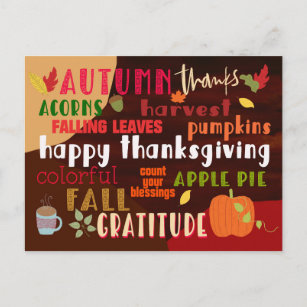 Cartão Postal Tipografia Colorânea de Palavras de Ação de Graças