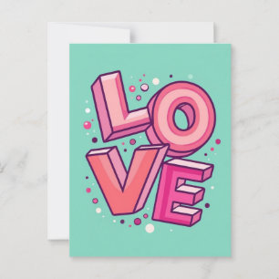 Cartão Postal Tipografia colorida do amor em 3D Art em Minint Gr
