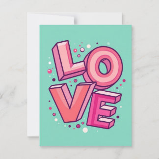Cartão Postal Tipografia colorida do amor em 3D Art em Minint Gr