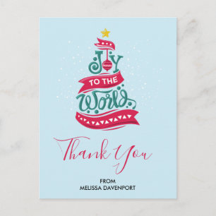 Cartão Postal Tipografia de Citação de Natal 'Alegria ao Mundo'