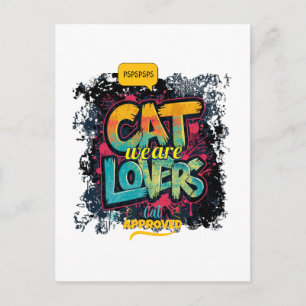 Cartão Postal Tipografia de Grafite Neon para Amantes de Gatos P