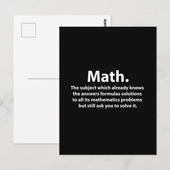 Cartão Postal Tipografia de Matemática Matemática Divertida (Frente/Verso)