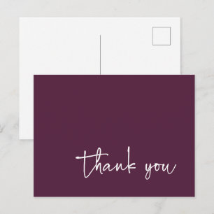 Cartão Postal Tipografia de Roteiro Casual Plum Obrigado