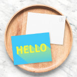 Cartão Postal Tipografia do Azul e Amarelo Moderno Vibrante<br><div class="desc">Mande um alô para a família e amigos com este cartão azul vibrante com um design moderno abstrato de "Olá" amarelo com um longo gradiente de sombra. *Observe que a Marca d'água do Zazzle que aparece na visualização de zoom NÃO aparecerá no produto impresso final. © Rosewood e Citrus</div>