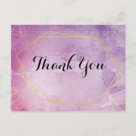 Cartão Postal Tipografia dourada agradecimento em aquarela rosa