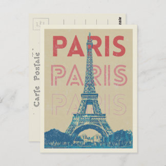 Cartão Postal Tipografia em Paris, França e torre Eiffel