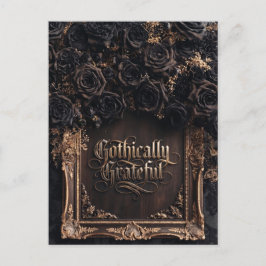 Cartão Postal Tipografia gótica grata com rosas escuras