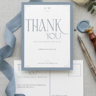 Cartão Postal Tipografia Moderna Casamento Azul Empoeirado Obrig