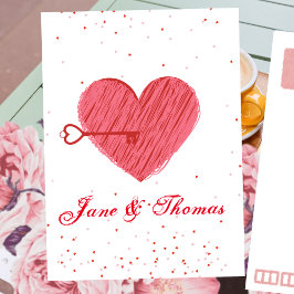 Cartão Postal Tipografia Romântico Cute Coração Vermelho Dia dos