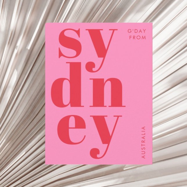 Cartão postal tipografia rosa vermelho Sydney Aust (Criador carregado)