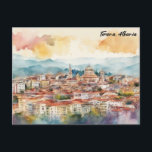 Cartão Postal Tirana Albânia Watercolor Painting Panorama View<br><div class="desc">Veja este cartão postal colorido Tirana Albânia,  com trabalho de arte de aquarela da capital albanesa,  com seus marcos e monumentos. lembrança de viagem de excelente e ideia de presentes para todos os turistas e visitantes do destino da viagem europeia.</div>