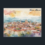 Cartão Postal Tirana Albânia Watercolor Painting Panorama View<br><div class="desc">Veja este cartão postal colorido Tirana Albânia,  com trabalho de arte de aquarela da capital albanesa,  com seus marcos e monumentos. lembrança de viagem de excelente e ideia de presentes para todos os turistas e visitantes do destino da viagem europeia.</div>