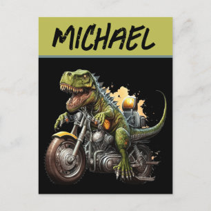 Cartão Postal Tiranossauro Rex Dinossauro Andando de Motocicleta